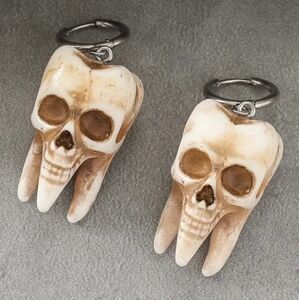 Vintage Gothic Skull and Fang Drop& Dangle Earrings-Resin Handcrafted (BIG)